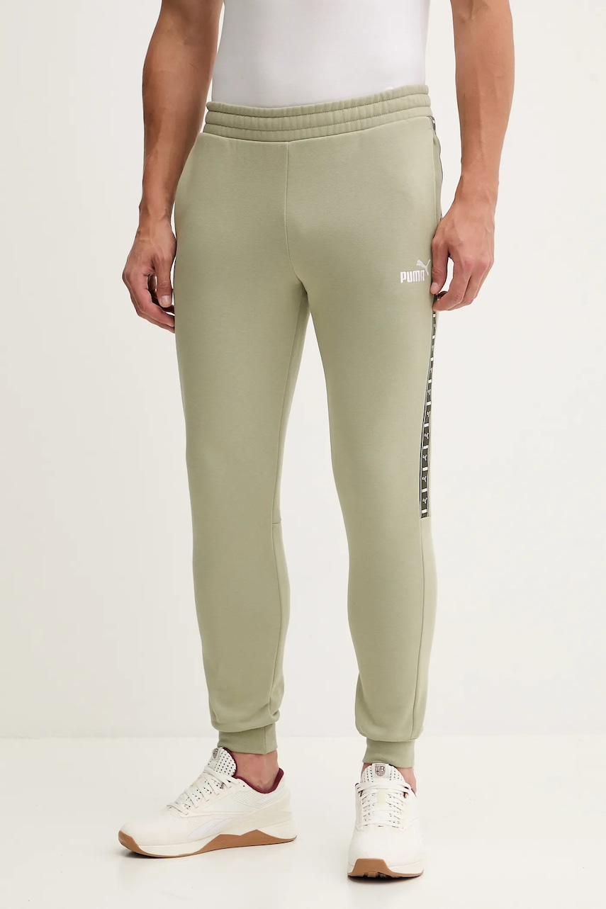 Puma pantaloni de trening culoarea verde, cu imprimeu, 684679