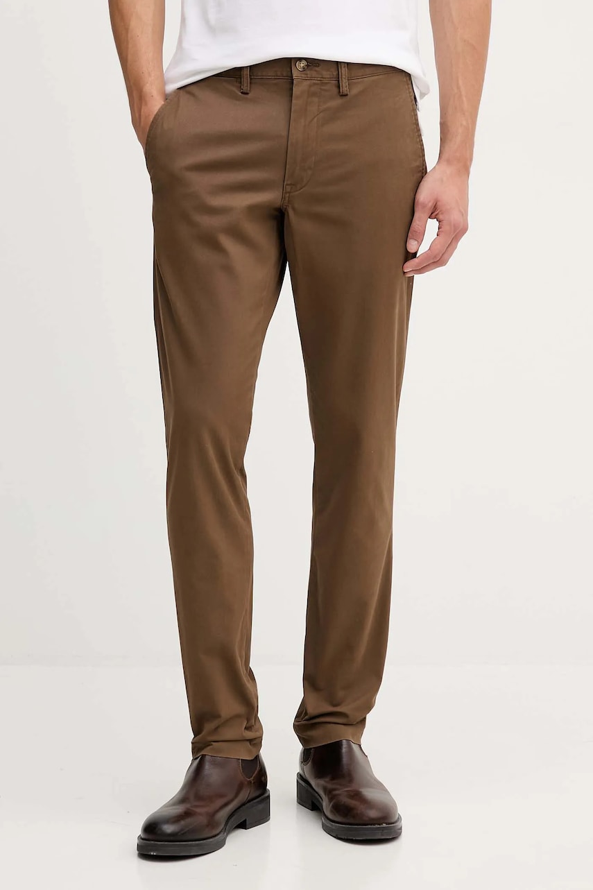Levně Kalhoty Polo Ralph Lauren pánské, hnědá barva, přiléhavé, 710704176