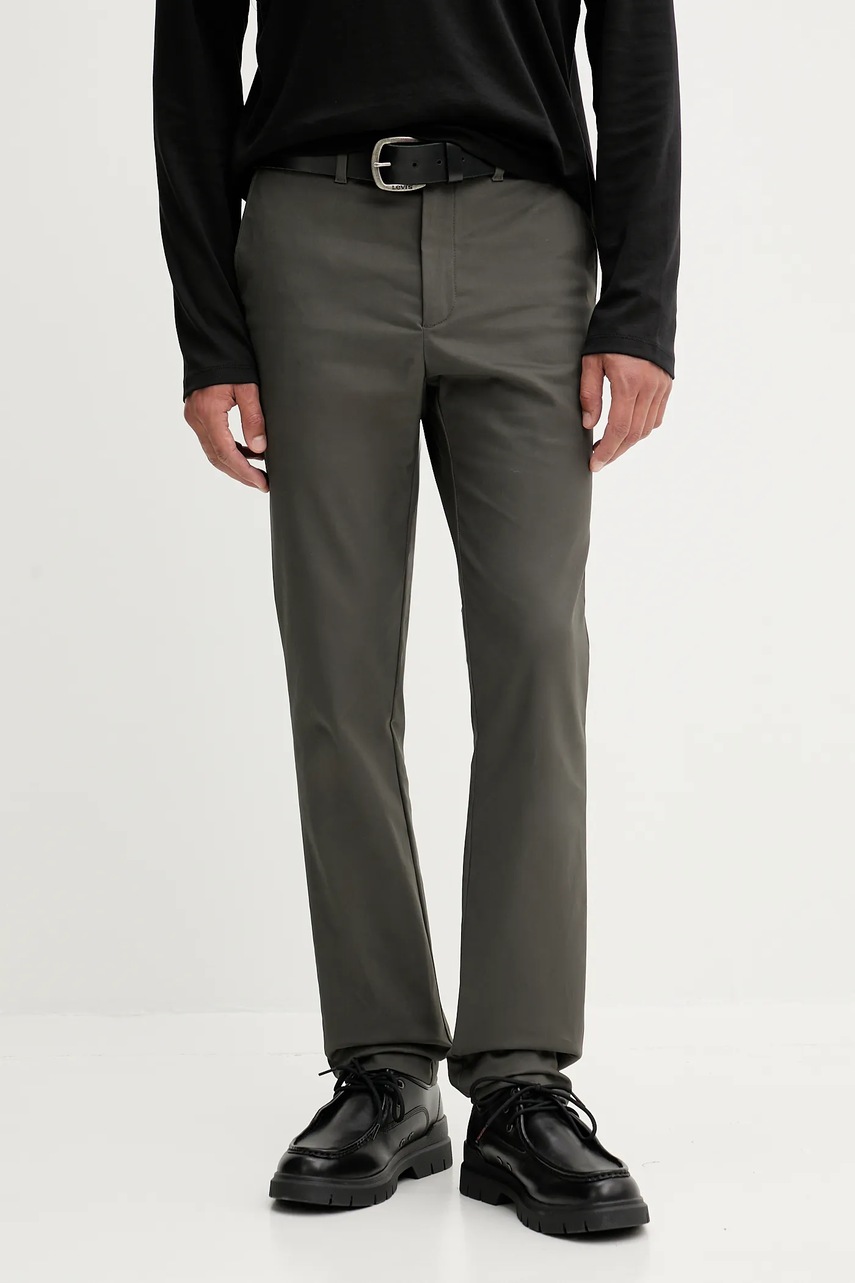 Levně Kalhoty Calvin Klein pánské, šedá barva, přiléhavé, LV04LD613G