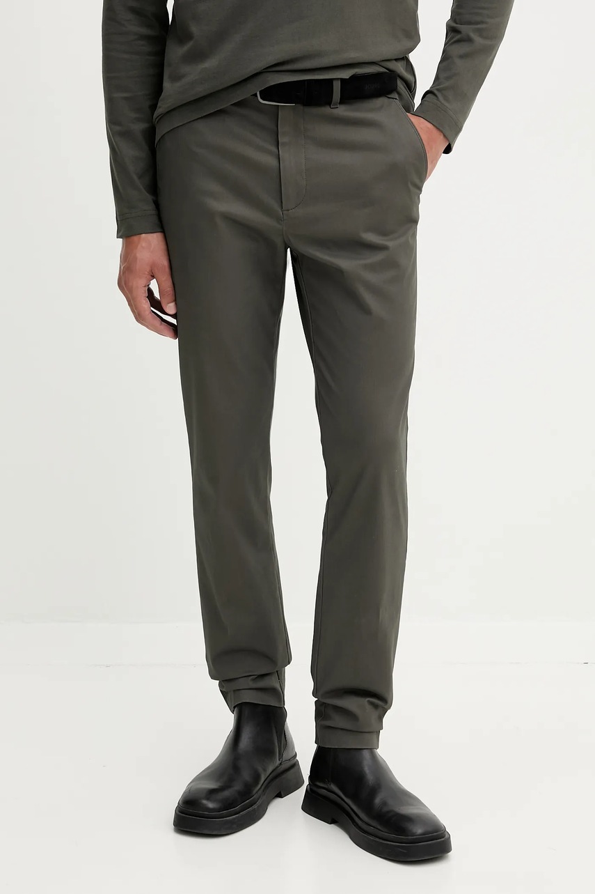 Levně Kalhoty Calvin Klein pánské, šedá barva, přiléhavé, LV04LD614G