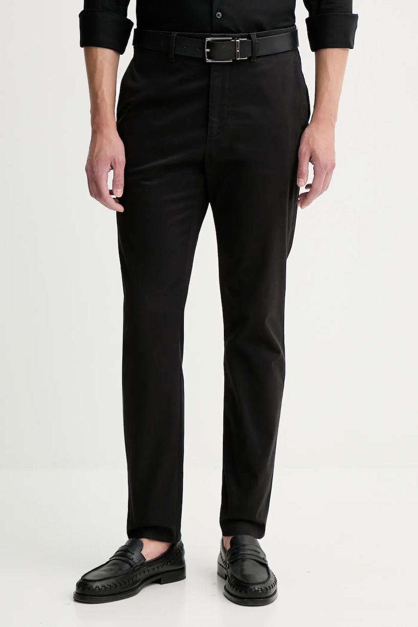 Levně Kalhoty Calvin Klein pánské, černá barva, přiléhavé, LV04LD614G