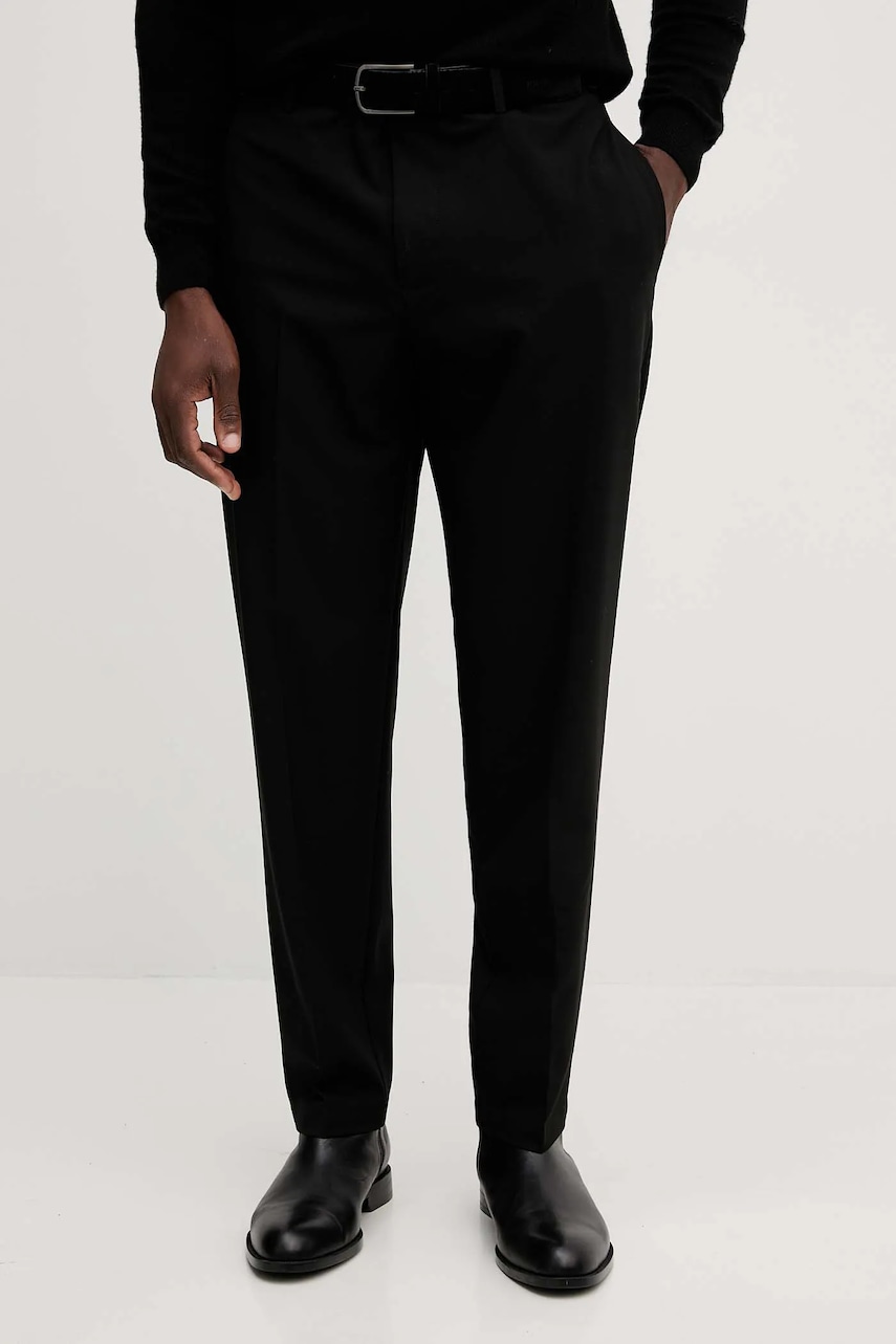 Armani Exchange pantaloni din lână culoarea negru, cu fason chinos, XM001207 AF16678
