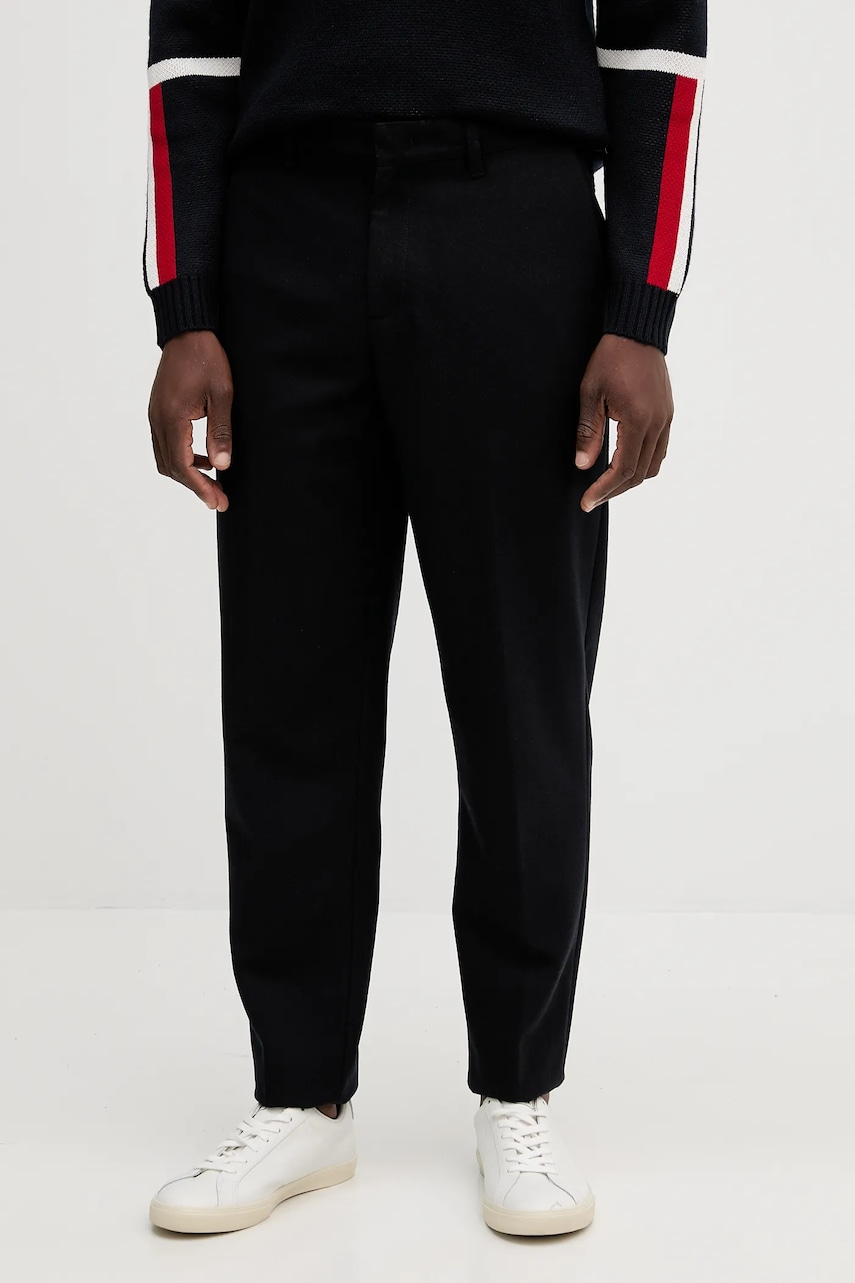 Armani Exchange pantaloni de lână bărbați, culoarea bleumarin, cu croială chinos XM001856 AF16644