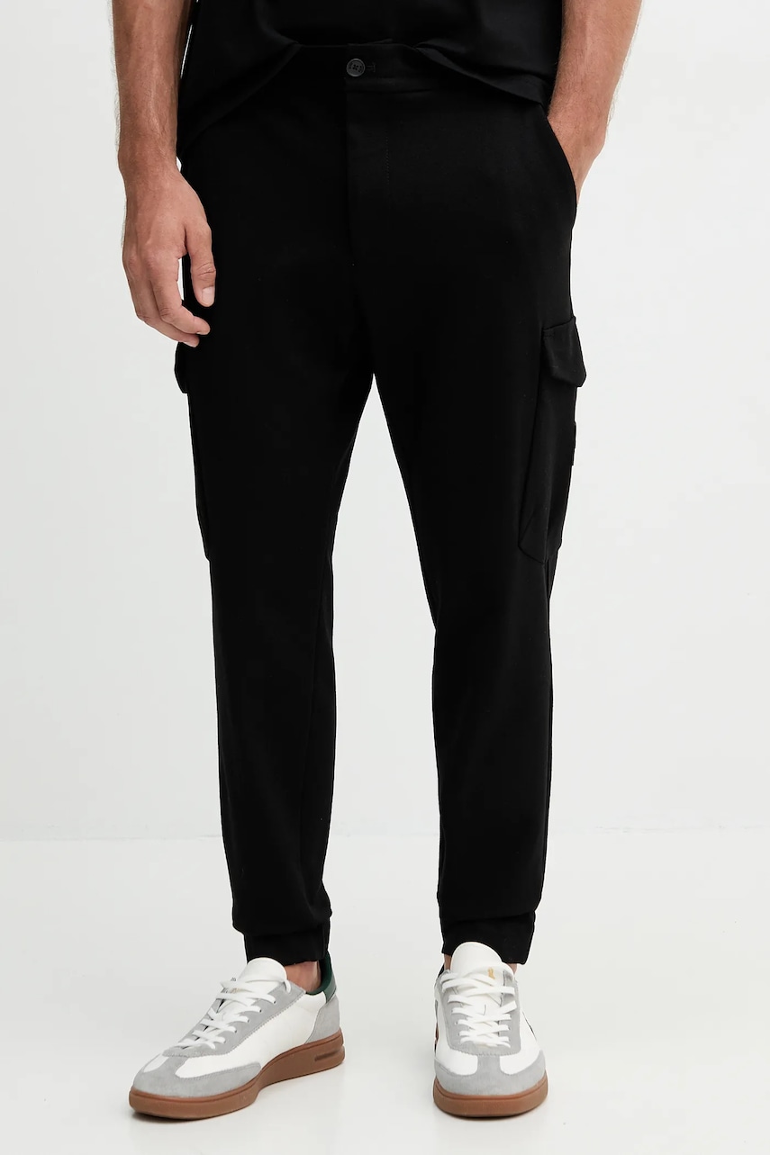 BOSS Green pantaloni tricou negru bărbătesc, croit, 50547454