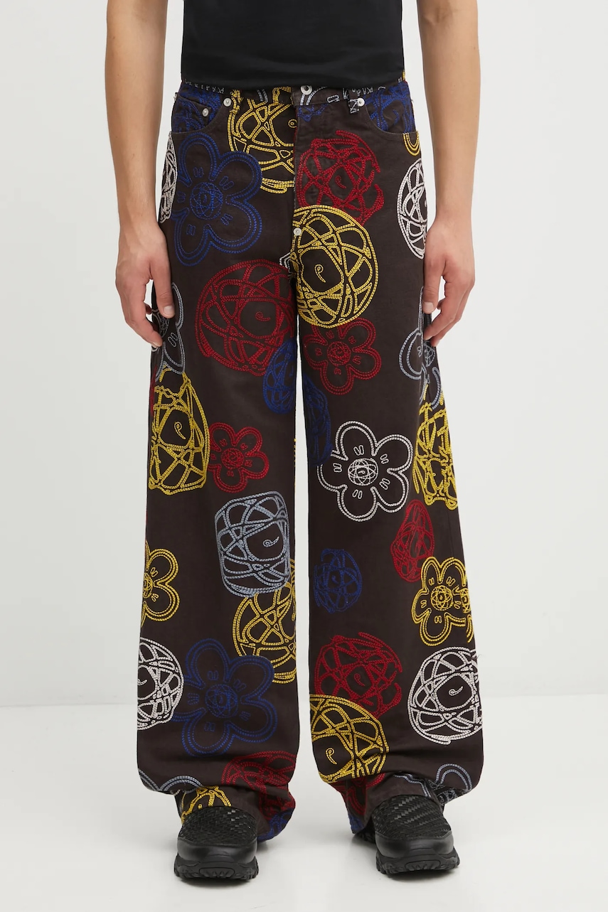 Kenzo pantaloni de bumbac Futura Turn Up Wide Fit culoarea maro, drept, FF65PA3839G2