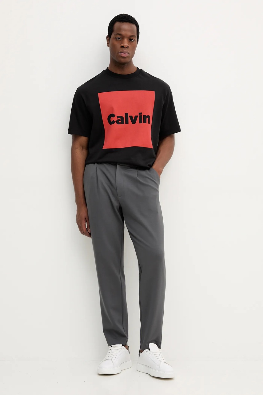 Брюки Calvin Klein цвет серый облегающие LV04LE613G