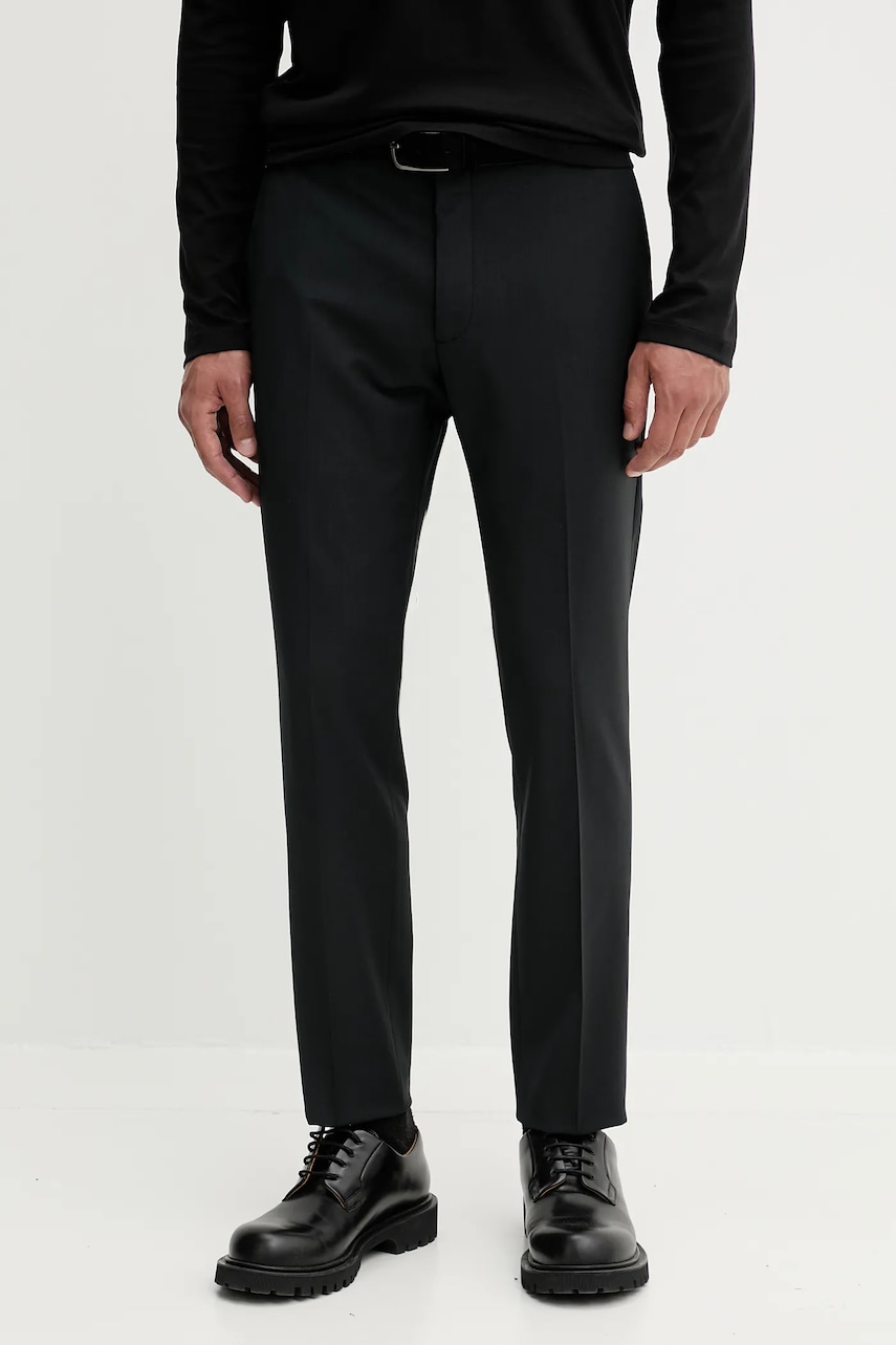 Levně Kalhoty s vlnou Calvin Klein pánské, černá barva, LV14LD904G
