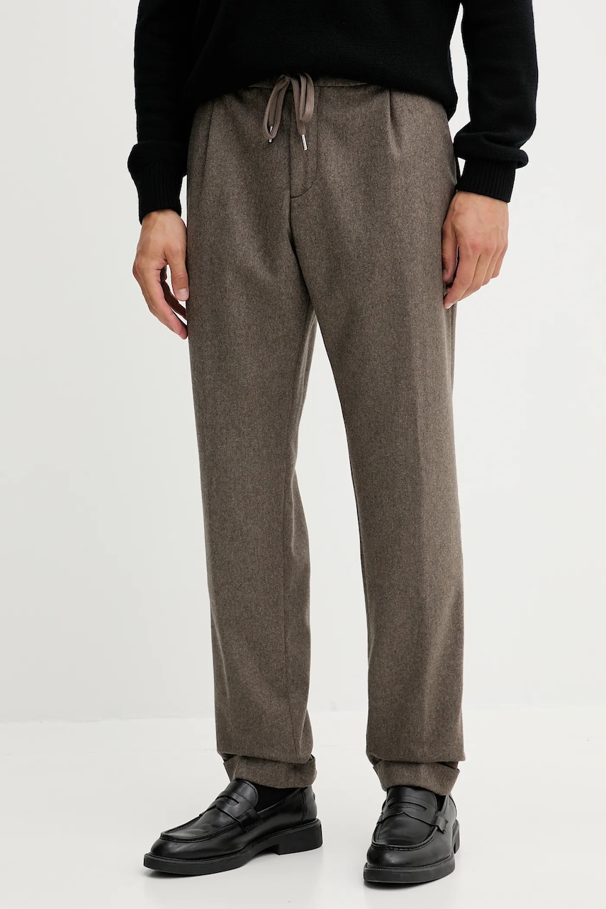 Paul&Shark pantaloni de lână bărbați, culoarea maro, simpli 15314077