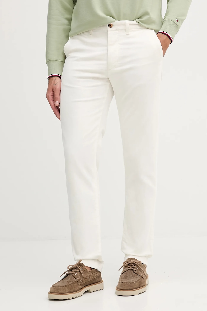 Levně Manšestrové kalhoty Tommy Hilfiger pánské, béžová barva, MW0MW40267