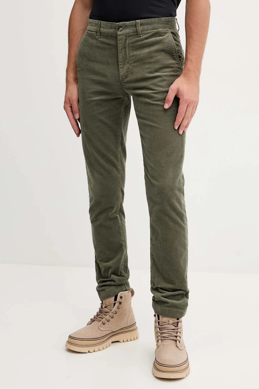 Levně Manšestrové kalhoty Tommy Hilfiger pánské, zelená barva, MW0MW40267