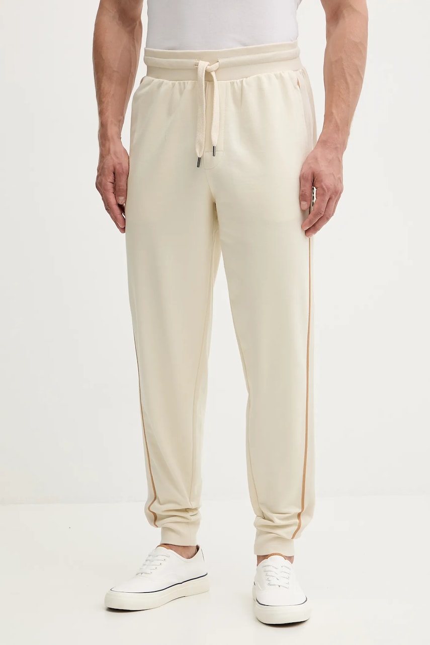 BOSS pantaloni de trening din bumbac culoarea bej, cu imprimeu, 50550613