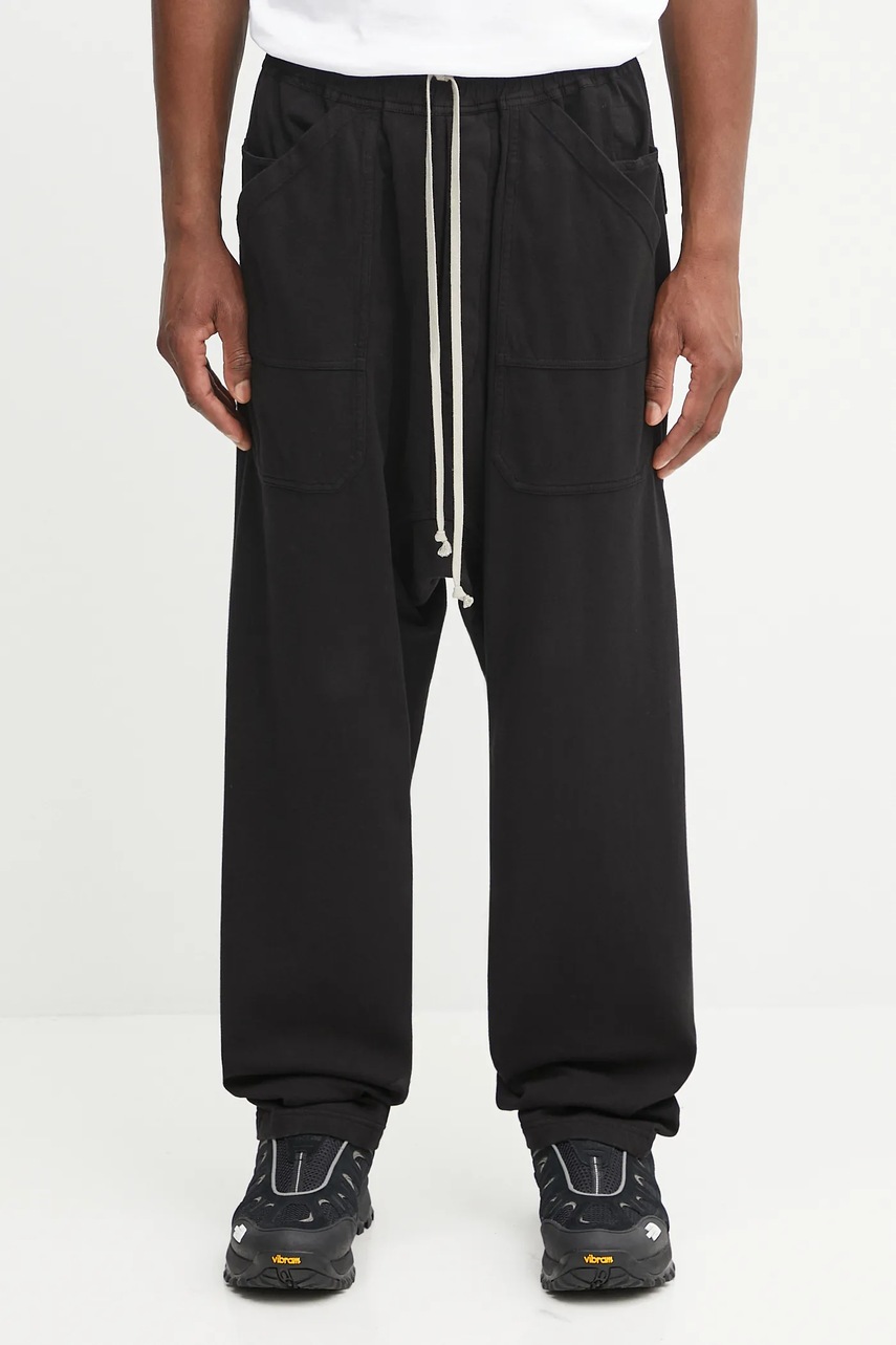 Bavlněné tepláky Rick Owens DRKSHDW Classic Cargo Drawstring pánské, černá barva, DU02E7370.RIG