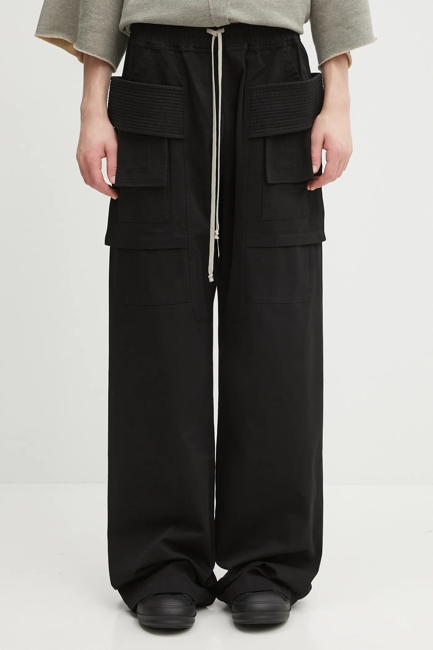 Bavlněné kalhoty Rick Owens DRKSHDW Creatch Wide Cargo Drawstring pánské, černá barva, DU02E7394.TW