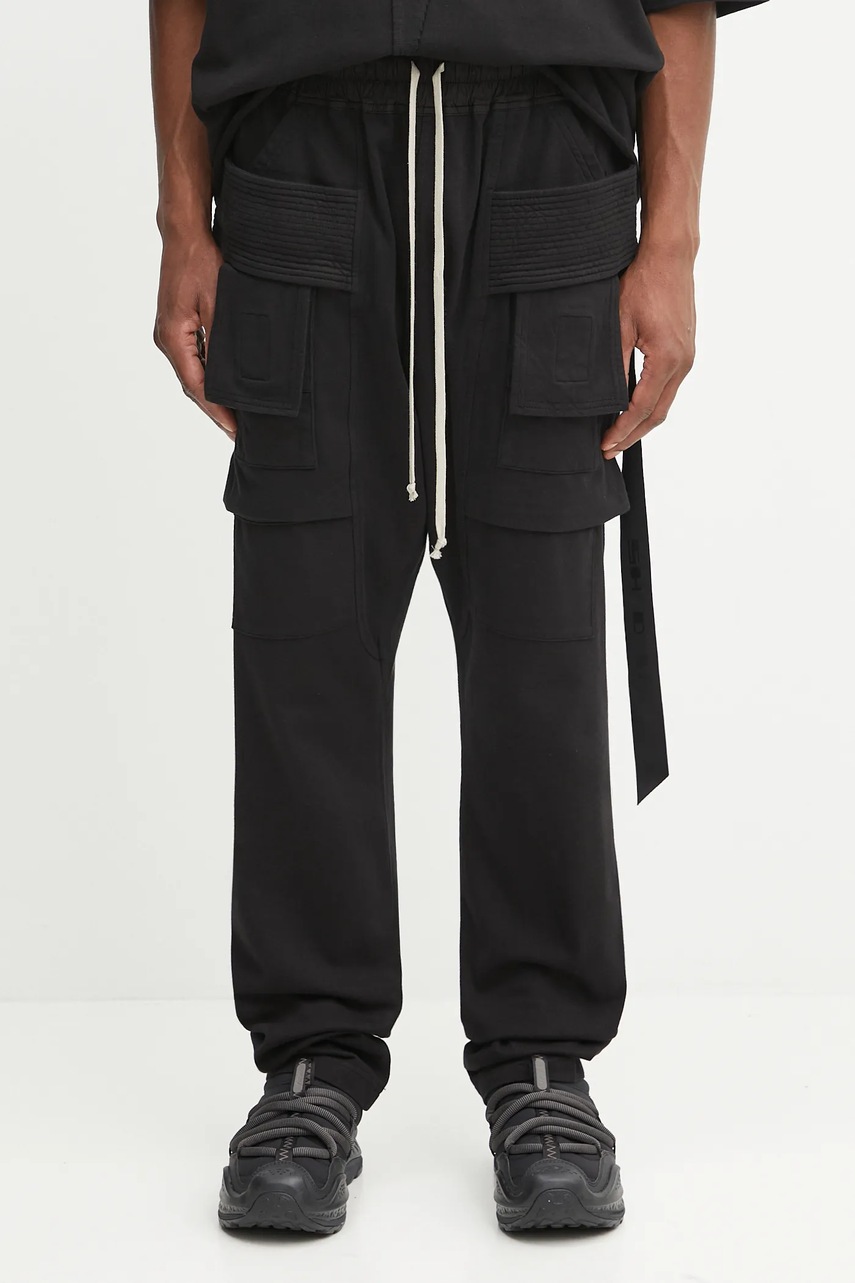 Bavlněné kalhoty Rick Owens DRKSHDW Creatch Cargo Drawstring pánské, černá barva, DU02E7376.RIG