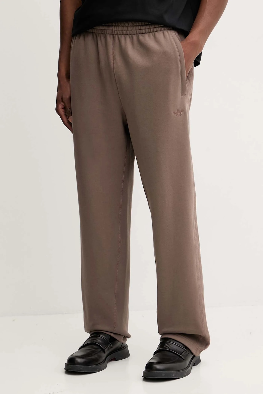 adidas Originals pantaloni de trening din bumbac Ess Wide Pt culoarea maro, uni, JW1046
