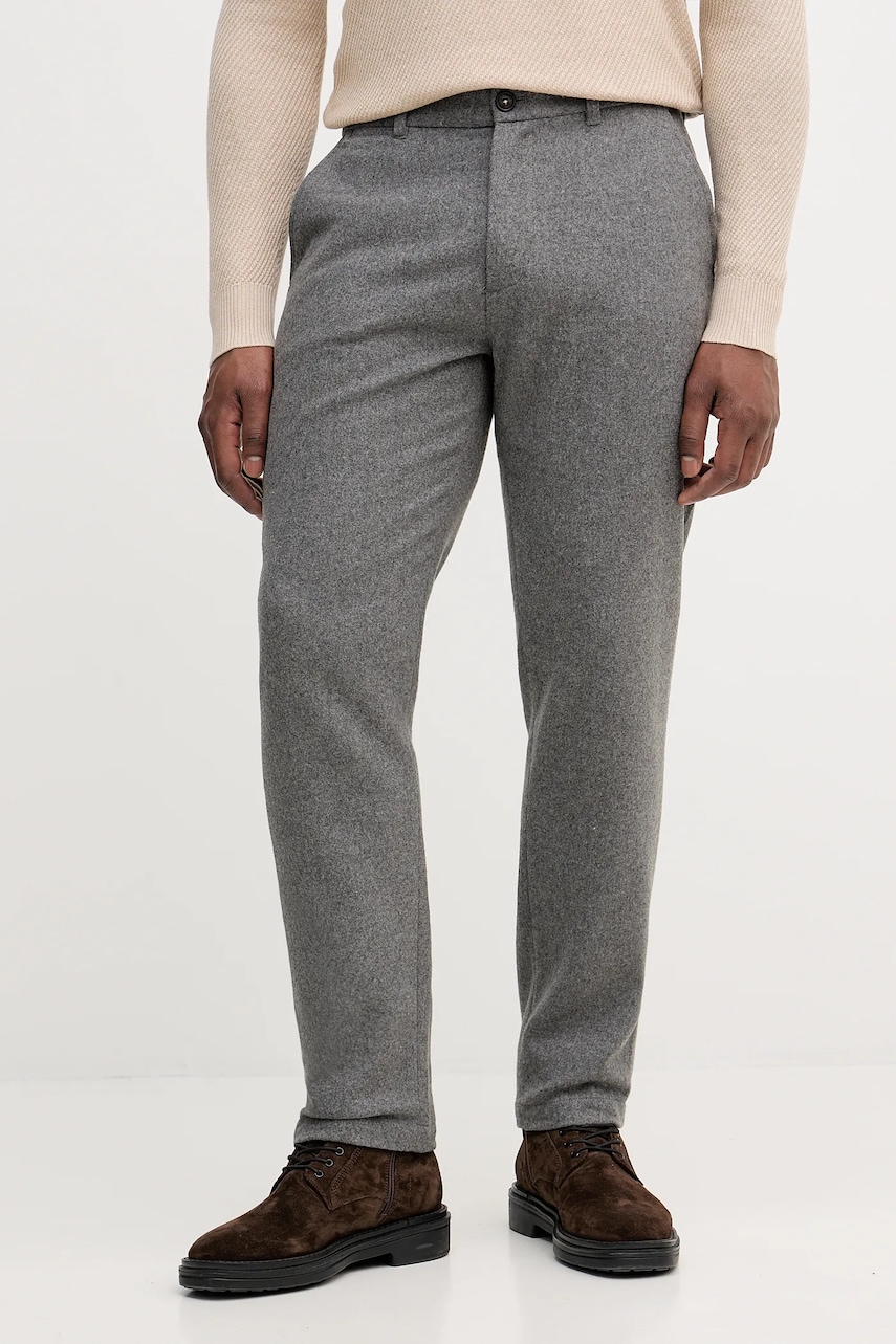 Barbour pantaloni cu lână culoarea gri, drept, MTR0778