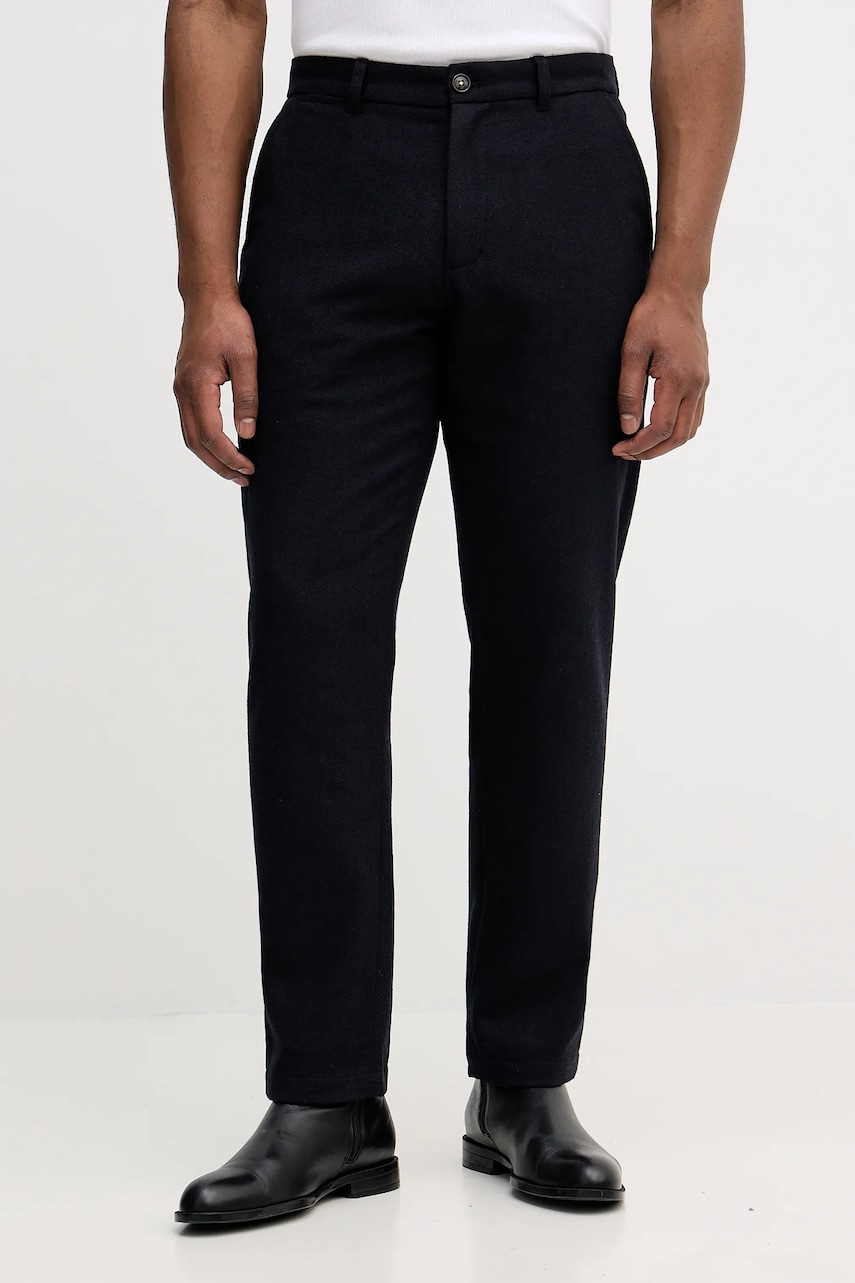 Barbour pantaloni cu lână culoarea bleumarin, drept, MTR0778