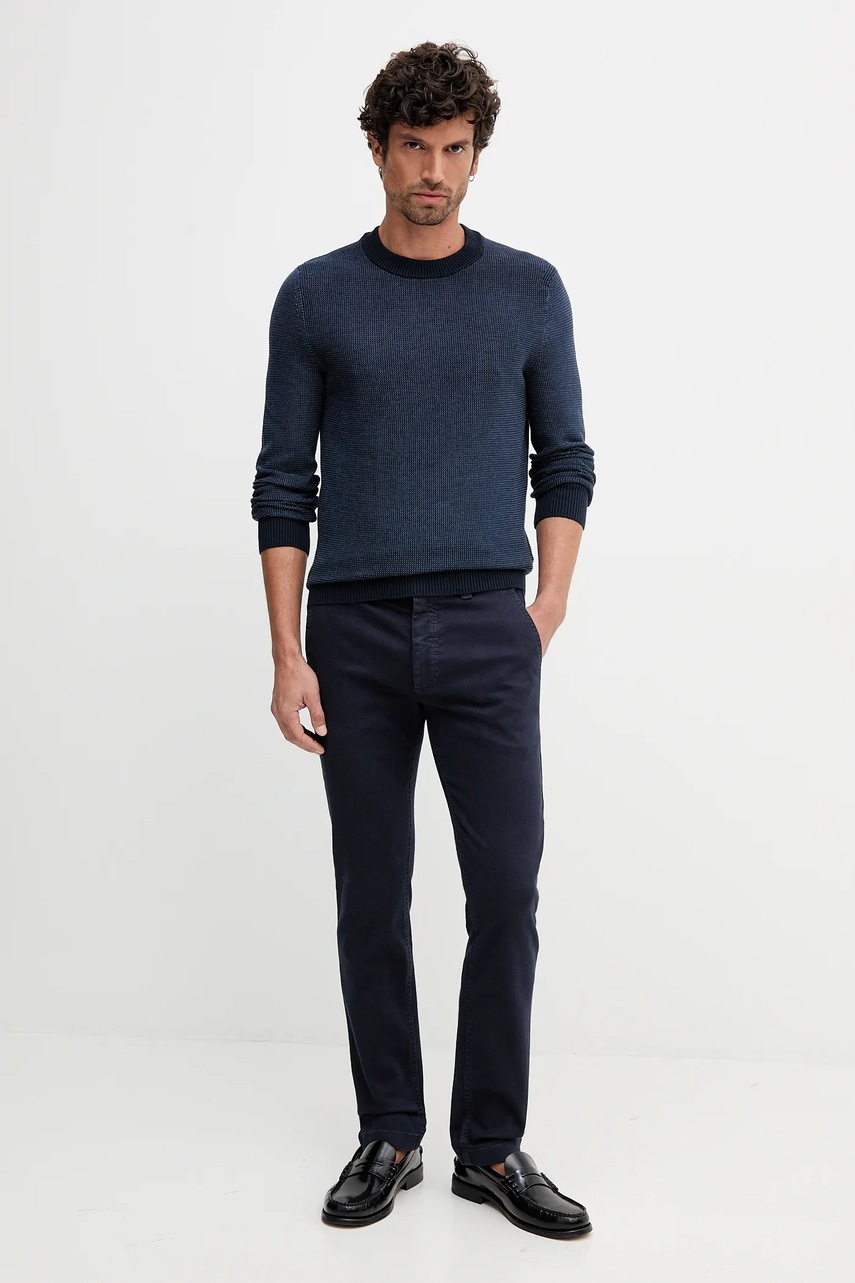 Брюки BOSS Orange цвет синий облегающие 50547865