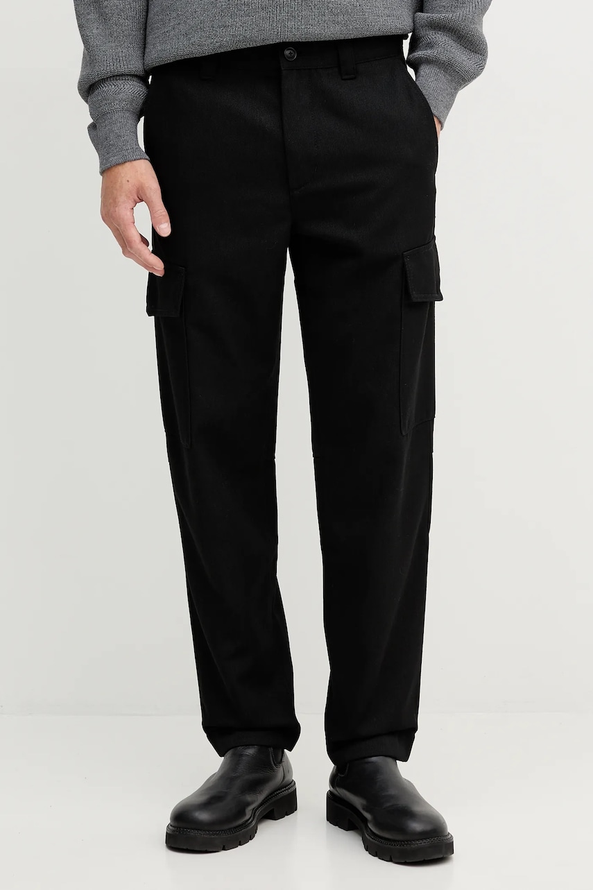 BOSS Orange pantaloni cu lână culoarea negru, mulata, 50553971