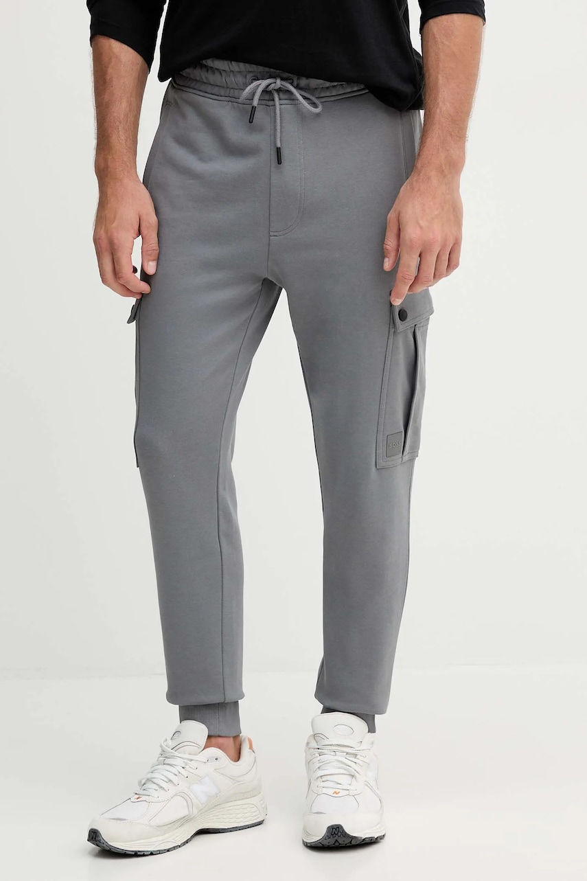 BOSS Orange pantaloni de trening din bumbac culoarea gri, uni, 50542917