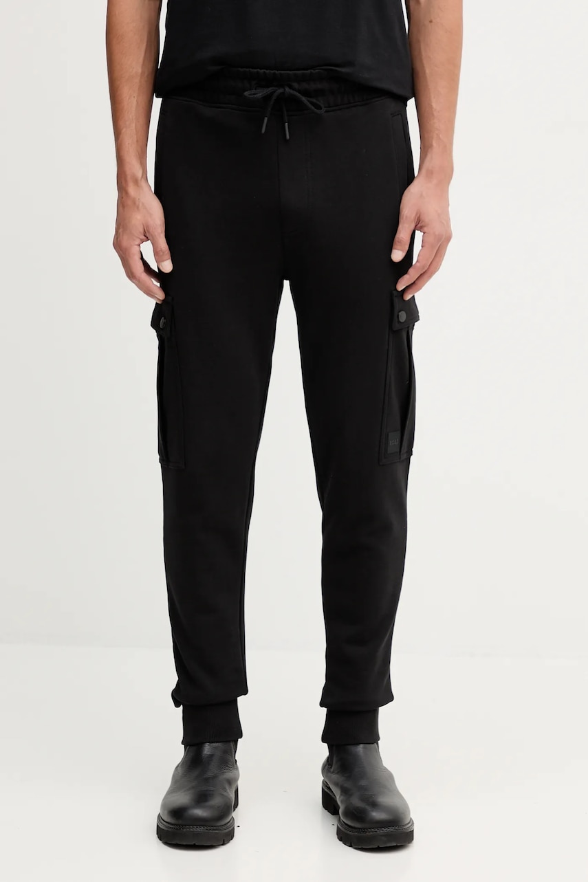 BOSS Orange pantaloni de trening din bumbac culoarea negru, uni, 50542917