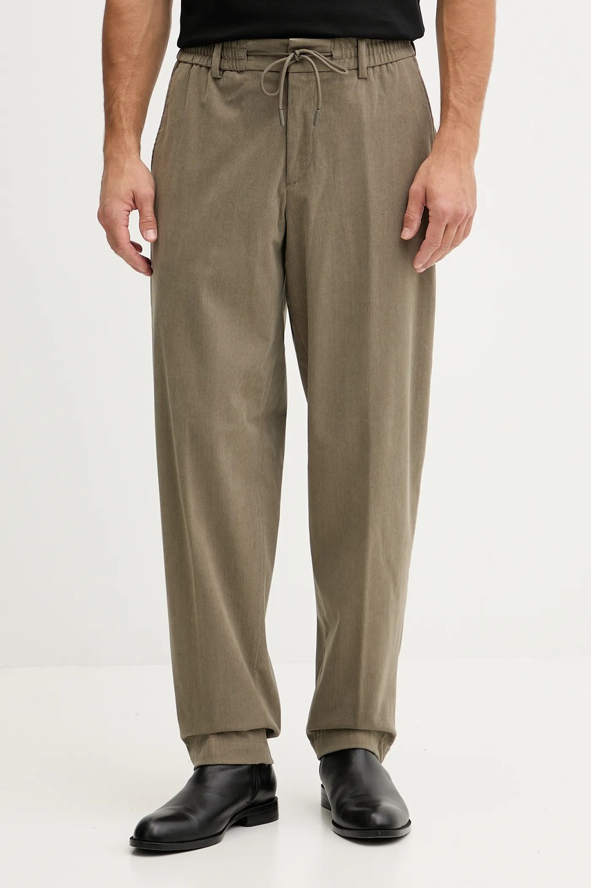 BOSS pantaloni de catifea cord bărbați, culoarea verde, drepți 50549390