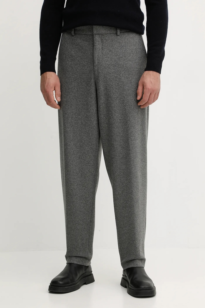 BOSS pantaloni din lână culoarea gri, drept, 50551541