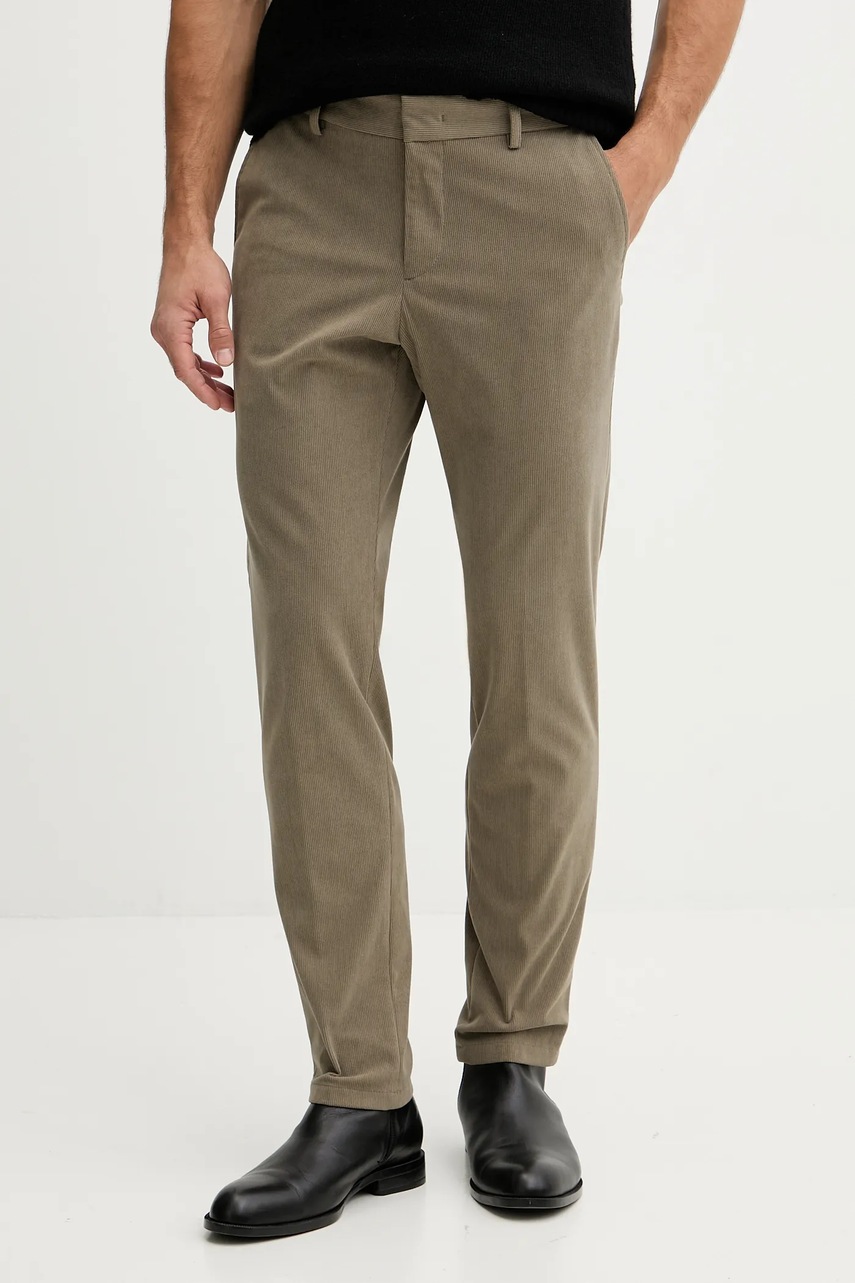 BOSS pantaloni de catifea cord bărbați, culoarea verde, drepți 50551683