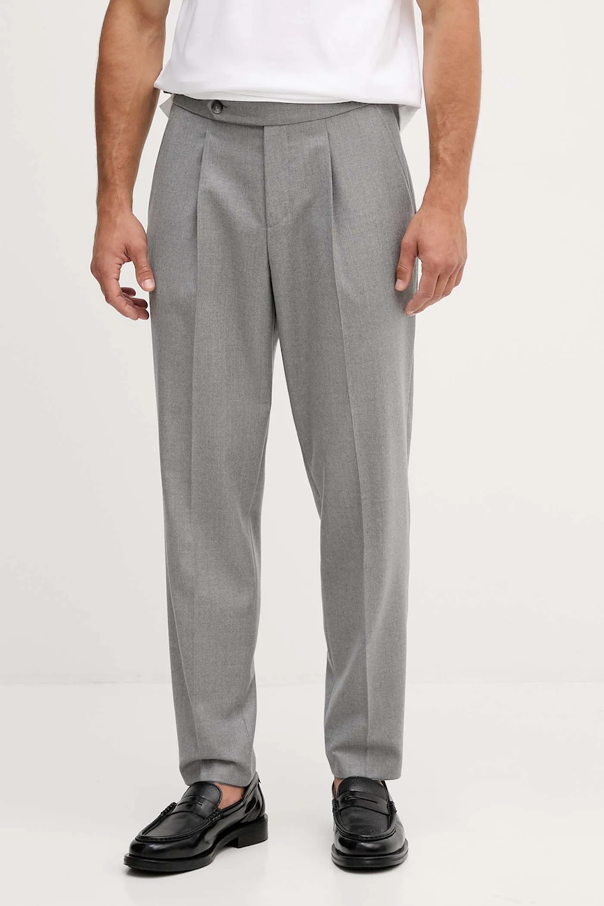 BOSS pantaloni de lână culoarea gri, cu fason chinos, 50551829