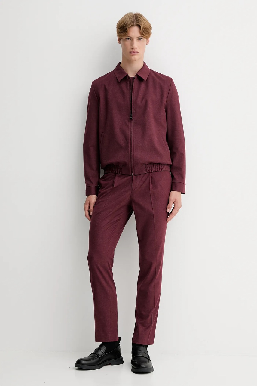 Брюки с шерстью HUGO цвет бордовый облегающие 50547312