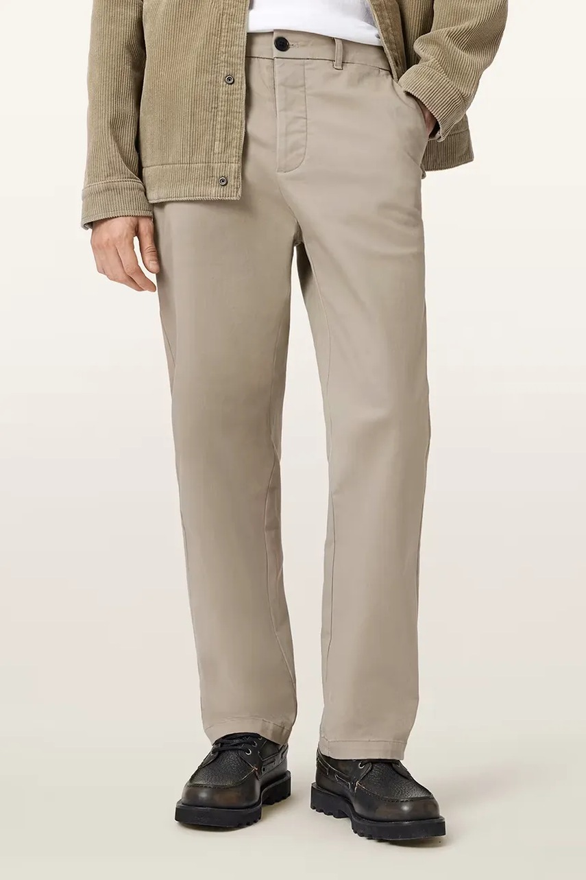 Хлопковые брюки AllSaints BECKLEY цвет бежевый фасон chinos M022TD