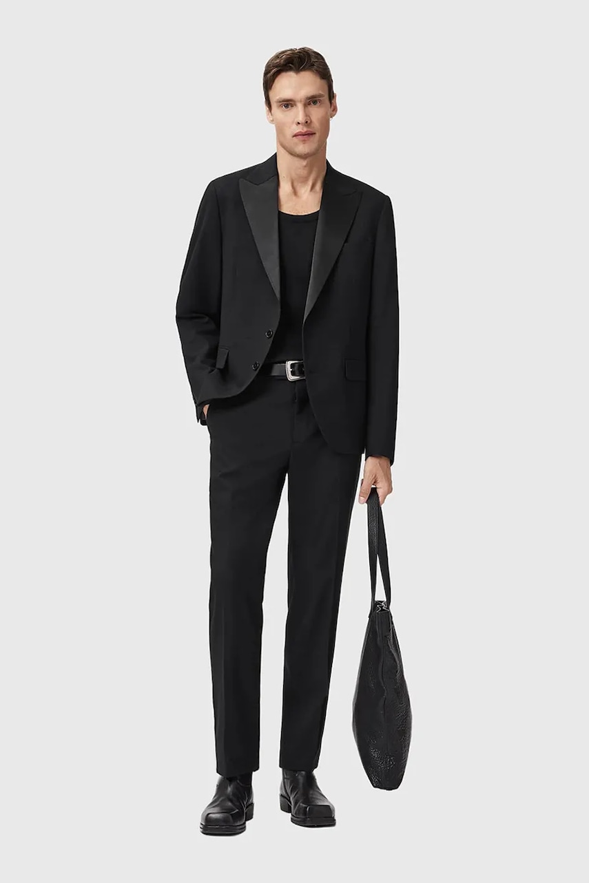 AllSaints pantaloni GERMAIN bărbați, culoarea negru, drepți M010QD