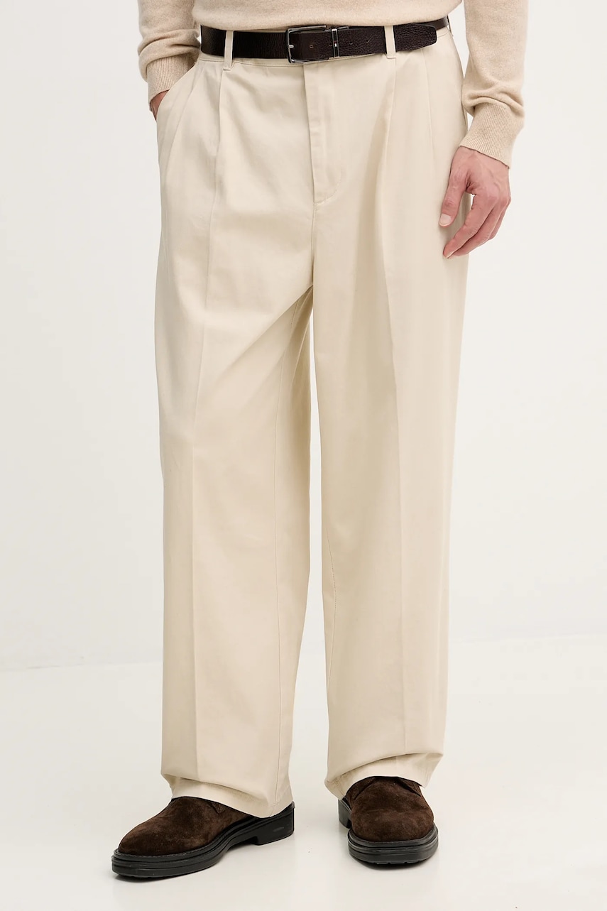 United Colors of Benetton pantaloni de bumbac culoarea bej, cu fason chinos, 4XVTUF05U