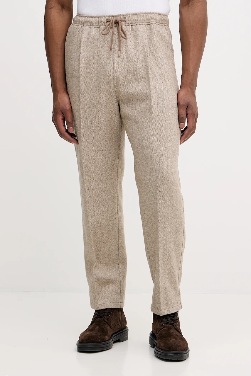 United Colors of Benetton pantaloni cu lână pantaloni drepti pentru bărbați, culoare bej, 47WUUF05V