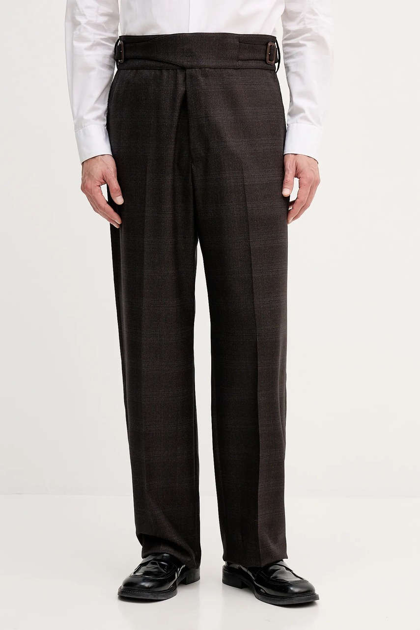 Levně Vlněné kalhoty Emporio Armani pánské, šedá barva, ve střihu chinos, EM004009.TE182704