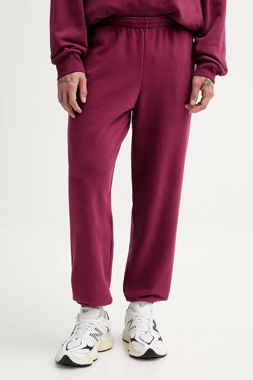 Pangaia pantaloni de trening din bumbac culoarea bordo, uni, 10000295