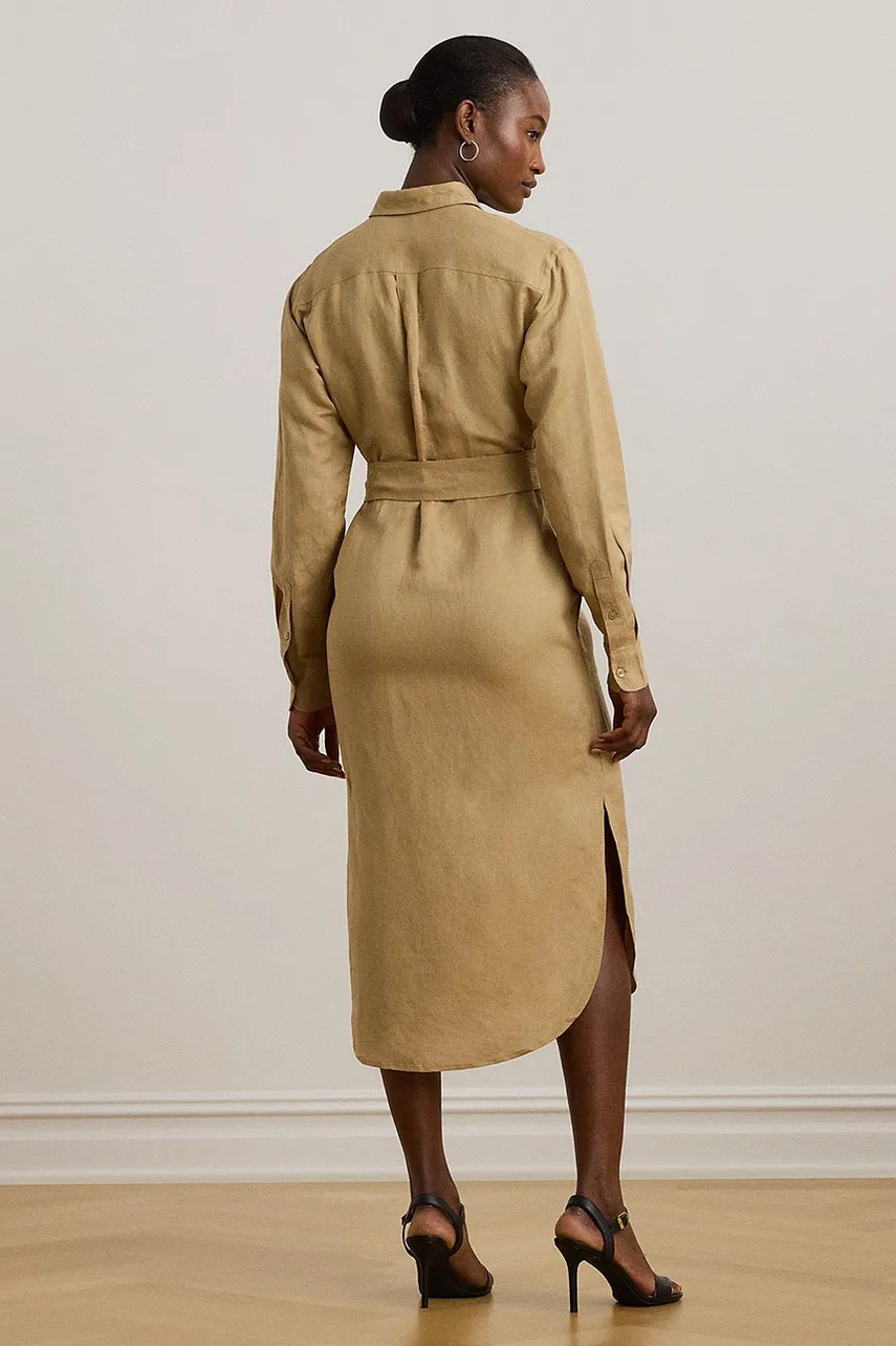 Льняное платье Lauren Ralph Lauren цвет бежевый midi прямое 200P02410