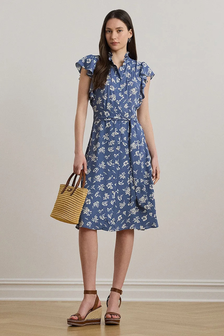 Levně Šaty Lauren Ralph Lauren modrá barva, midi, 200970726
