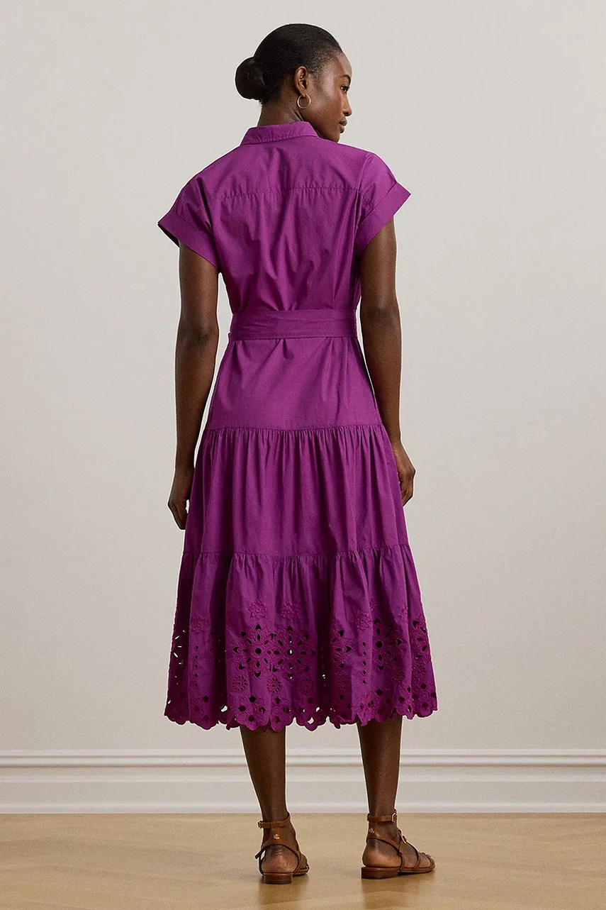 Хлопковое платье Lauren Ralph Lauren цвет фиолетовый midi расклешённое 200970821