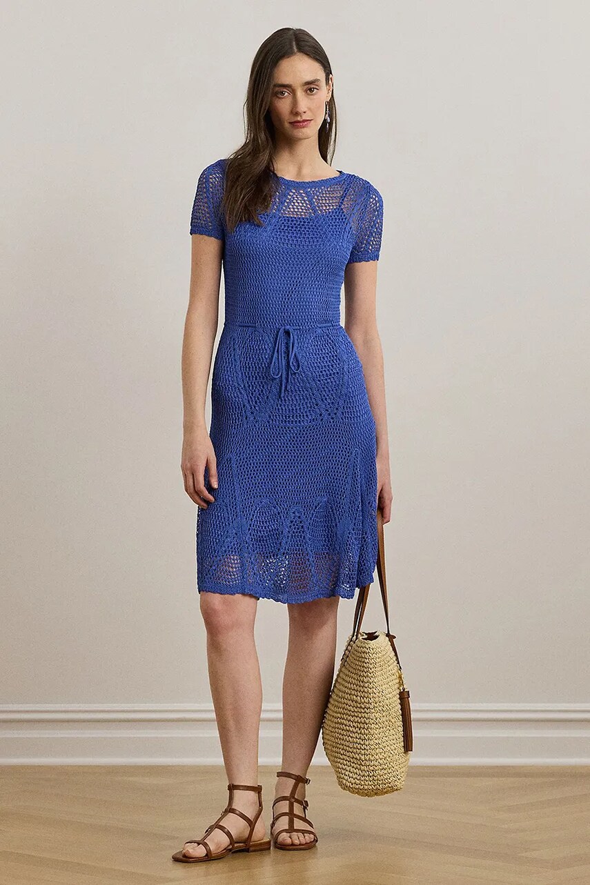 Levně Šaty Lauren Ralph Lauren modrá barva, midi, 200971142
