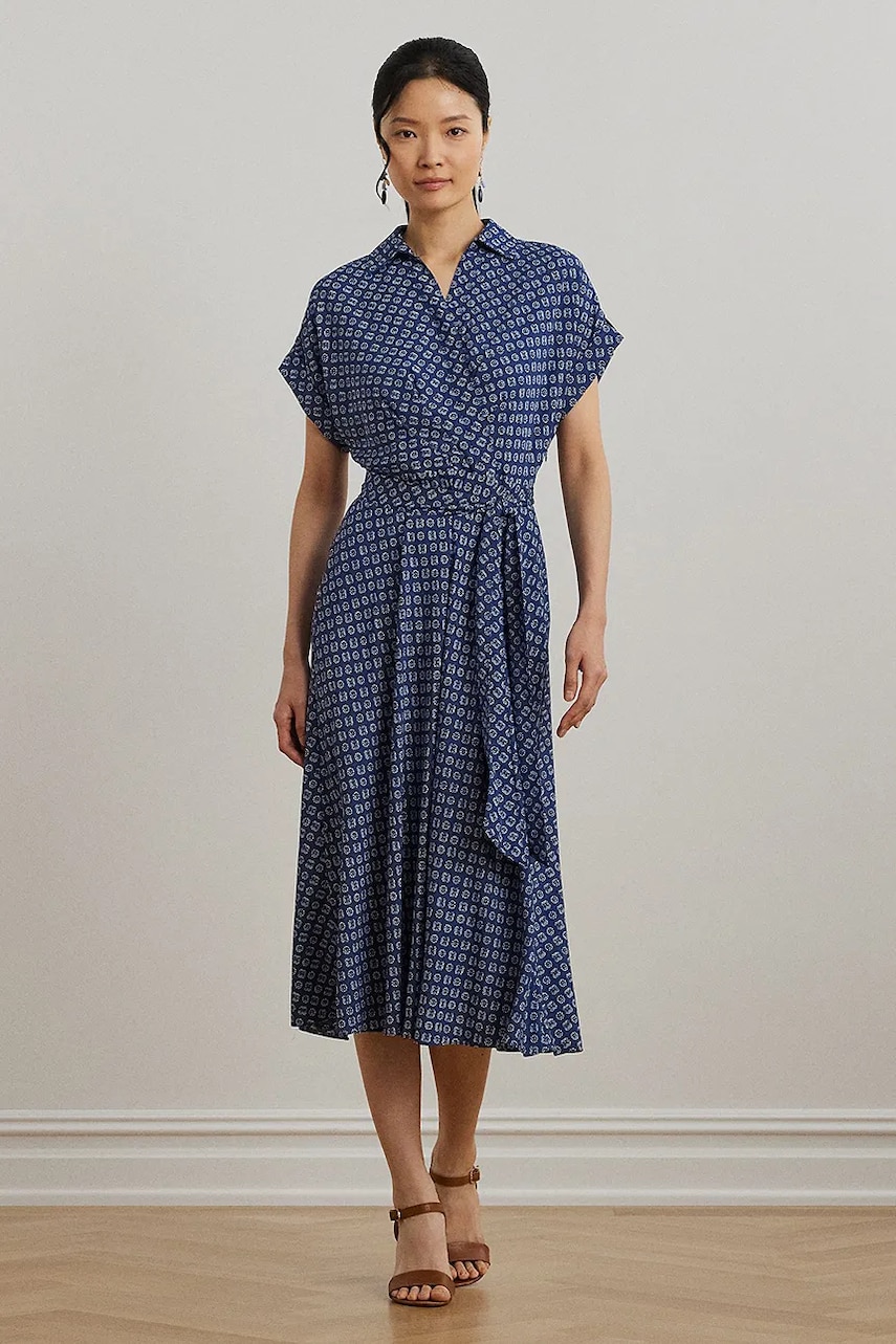 Levně Šaty Lauren Ralph Lauren modrá barva, midi, 200973374