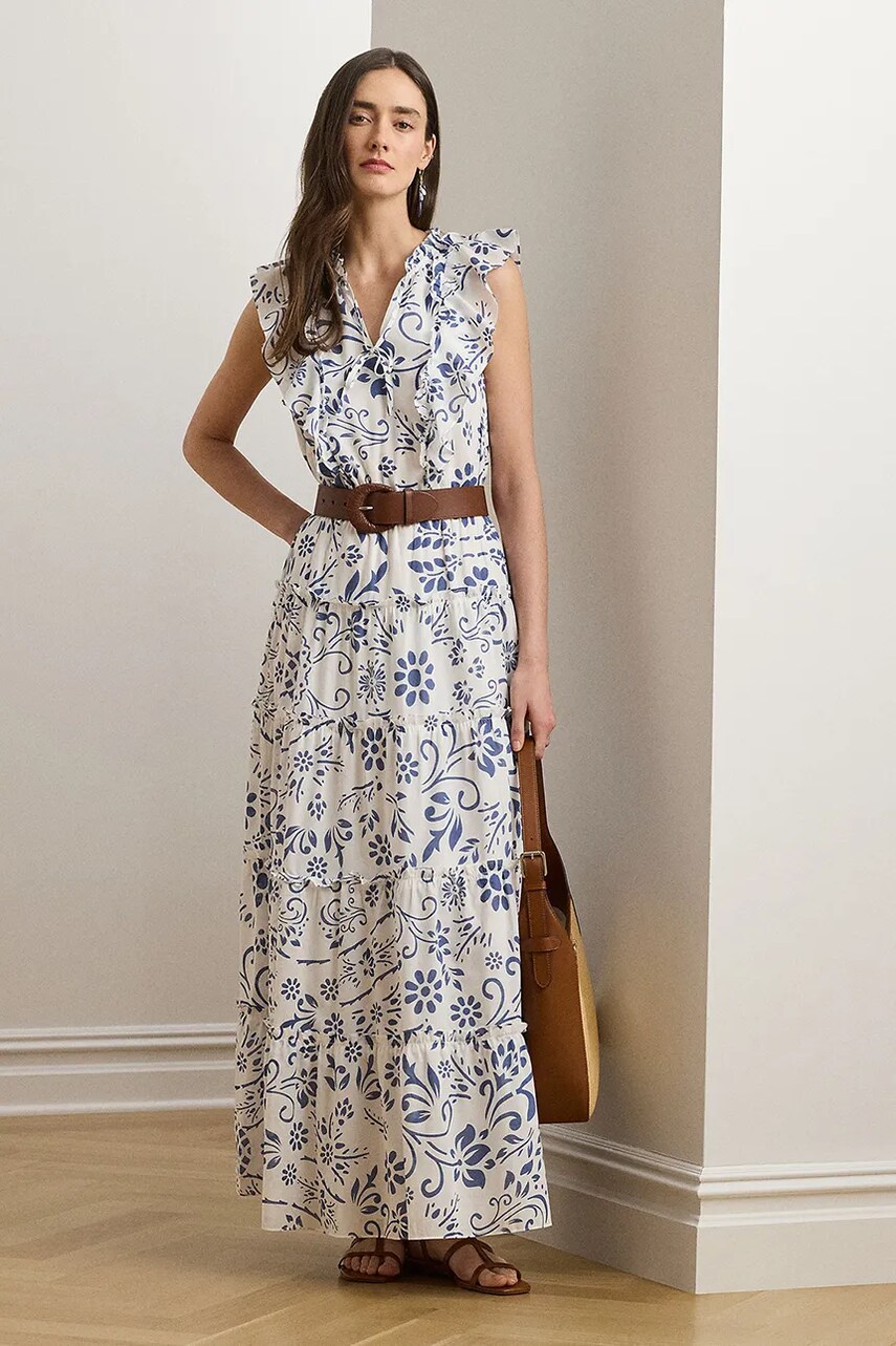 Levně Bavlněné šaty Lauren Ralph Lauren bílá barva, maxi, 200973595