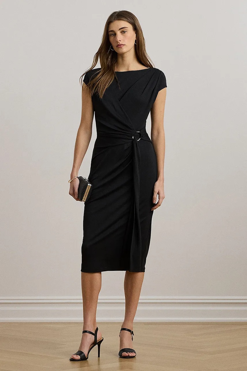 Levně Šaty Lauren Ralph Lauren černá barva, midi, přiléhavé, 200973601