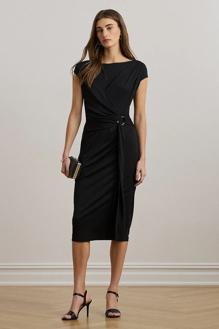 Šaty Lauren Ralph Lauren černá barva, midi, přiléhavé, 200973601