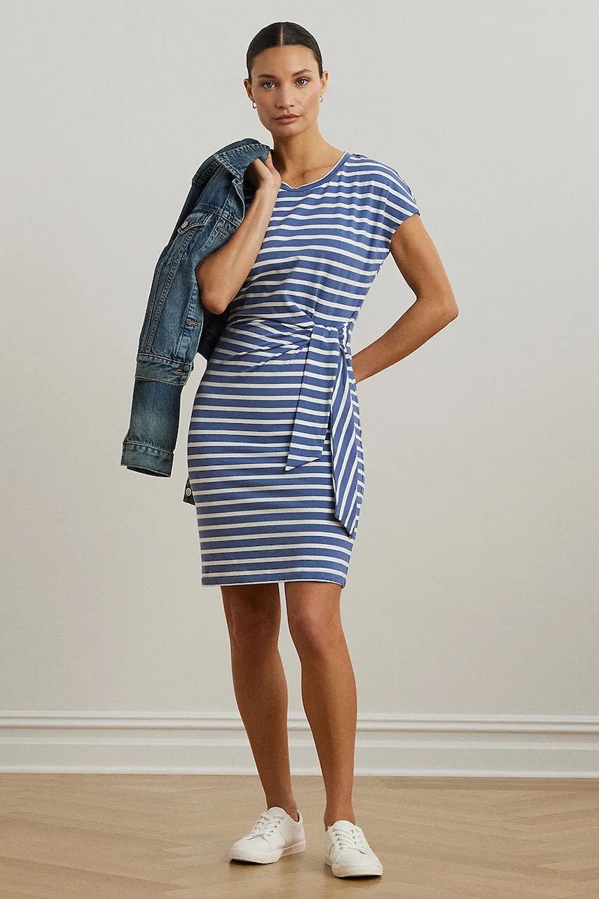Levně Šaty Lauren Ralph Lauren modrá barva, midi, přiléhavé, 200973606