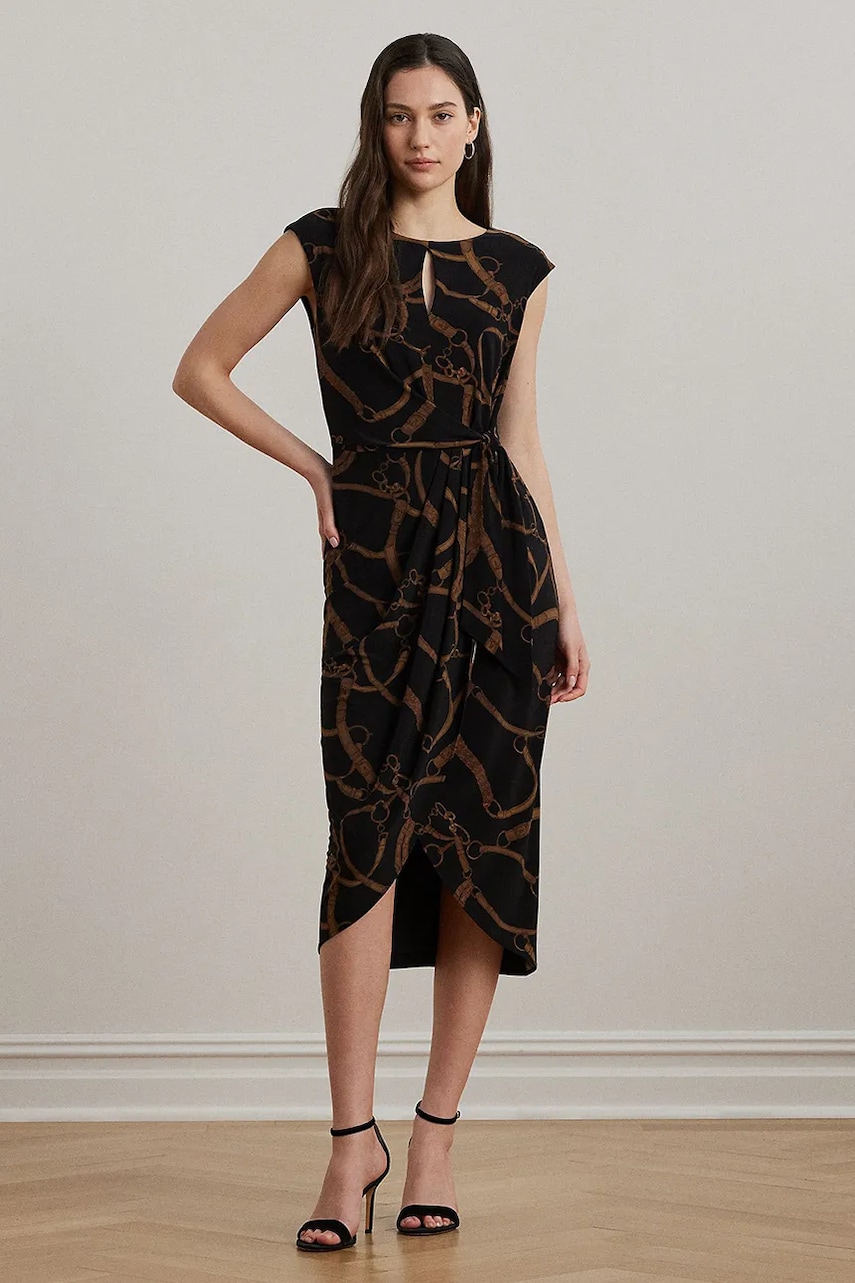 Levně Šaty Lauren Ralph Lauren černá barva, midi, přiléhavé, 200973612
