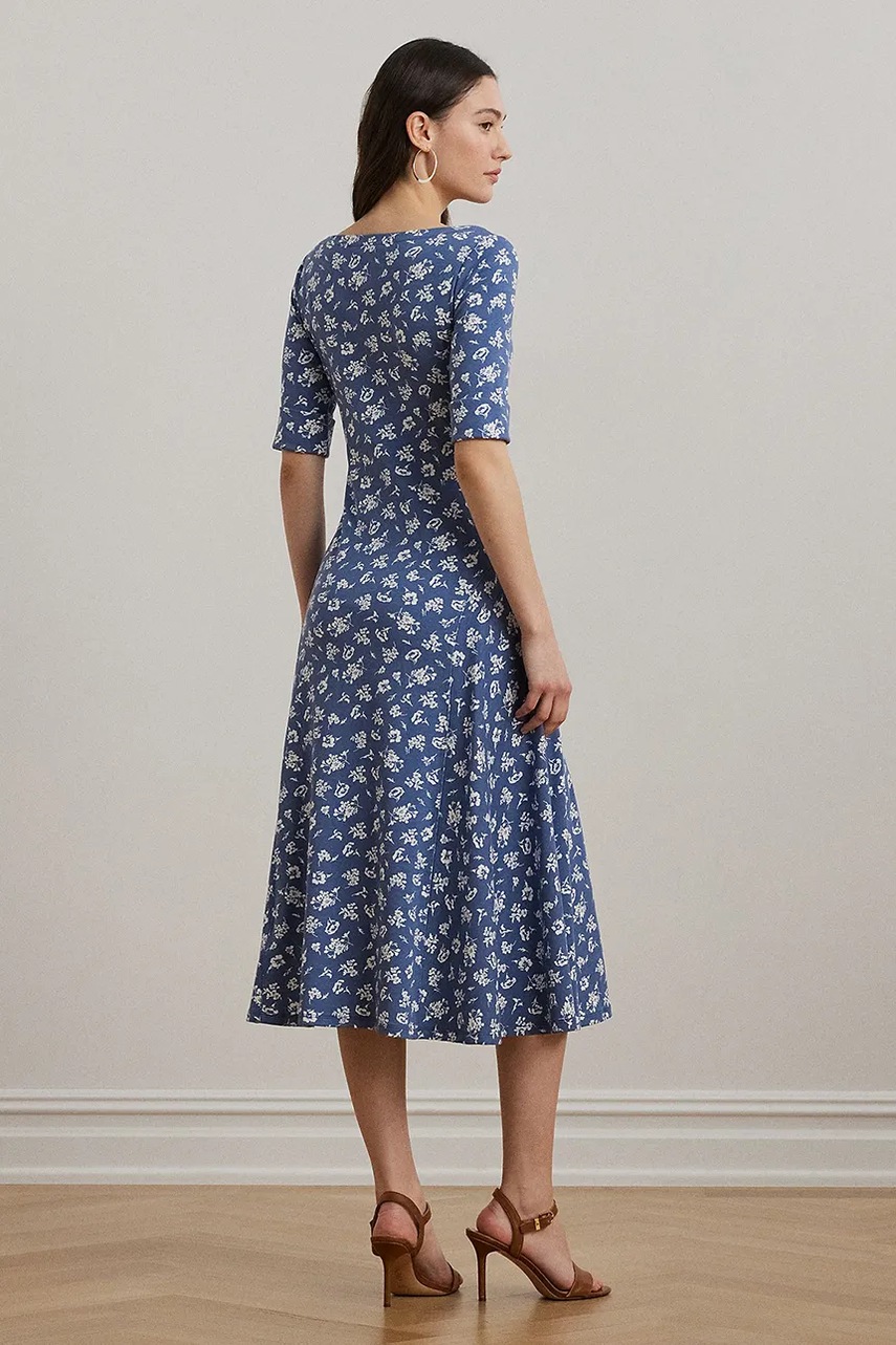 Хлопковое платье Lauren Ralph Lauren midi расклешённое 200976993