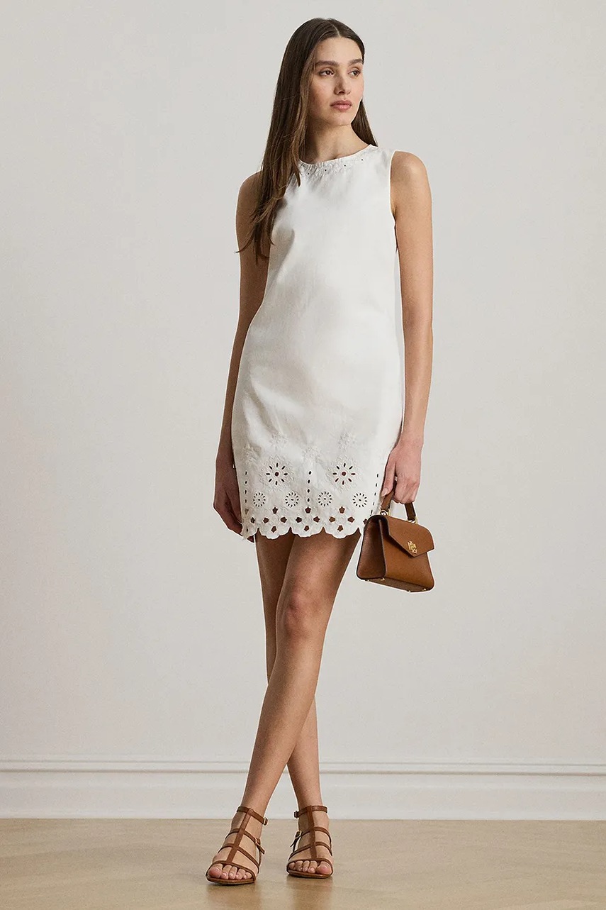 Levně Bavlněné šaty Lauren Ralph Lauren bílá barva, mini, 200978820