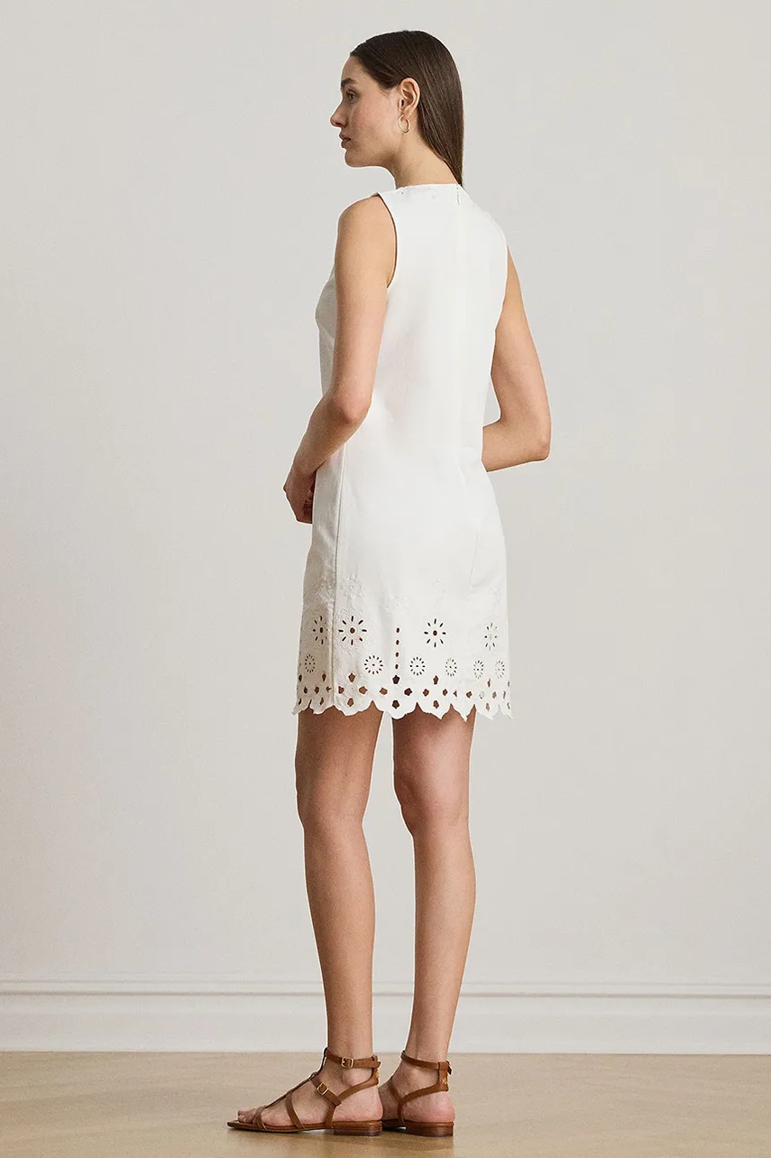 Хлопковое платье Lauren Ralph Lauren цвет белый mini прямое 200978820