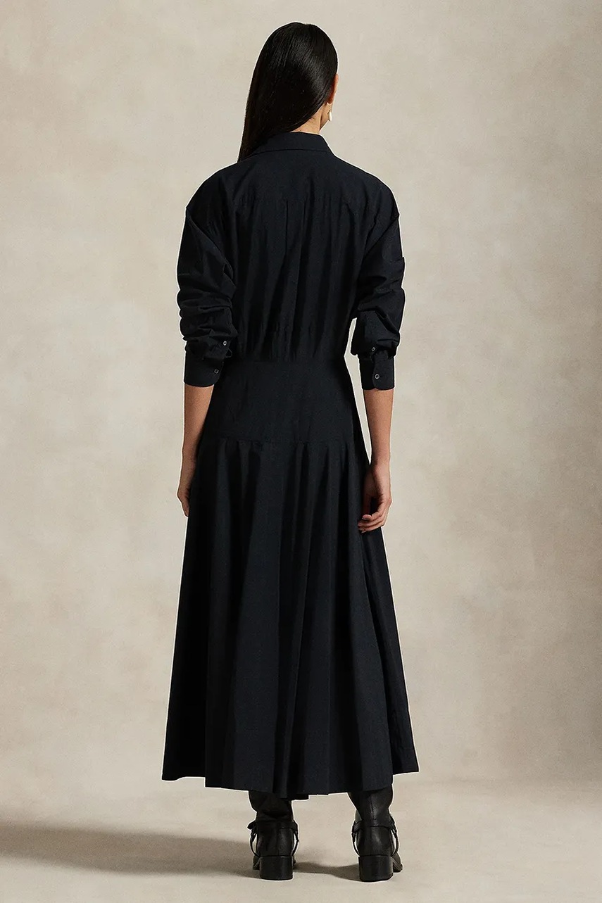 Хлопковое платье Polo Ralph Lauren цвет чёрный maxi расклешённое 211972042